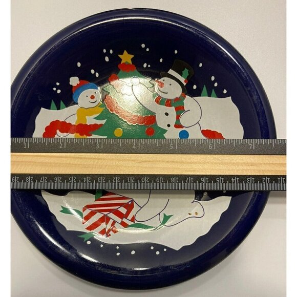 Vintage Lillian Vernon 1992 Cobalt Blue Ceramic Snowman Dessert Salad Plates 8” - Picture 9 of 12